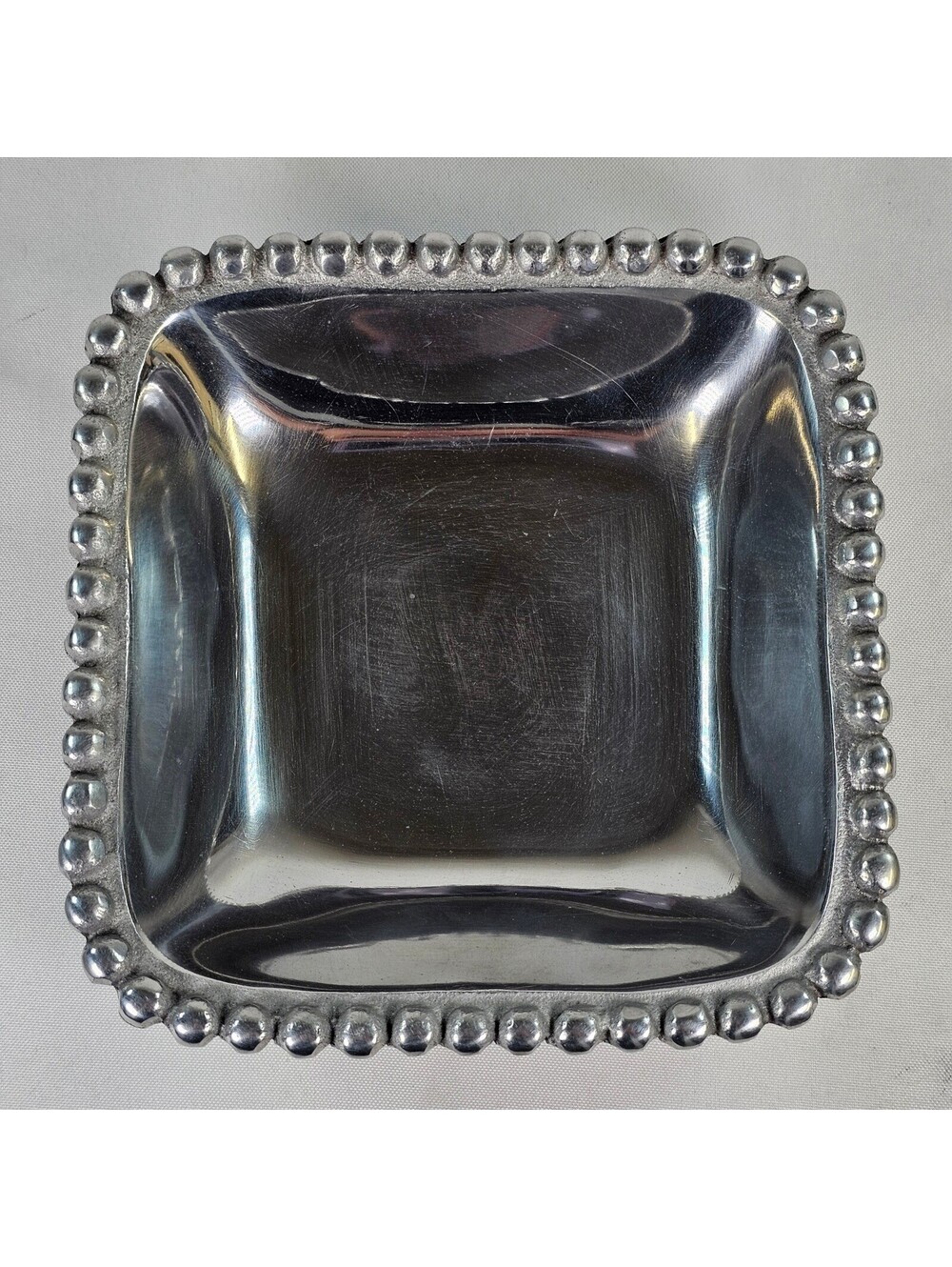 Jorge Perez Handmade Aluminum Square Beaded Rim Bowl Silver Tone Made in India
